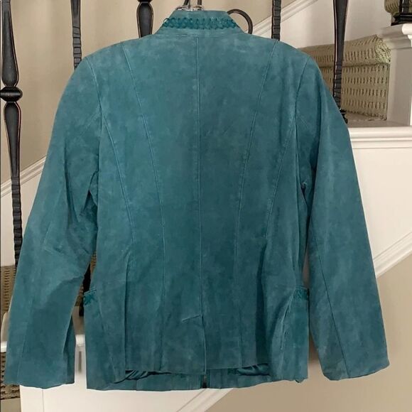 Vintage Suede 80’s Boxy Oversized Turquoise Bradley Leather Zip Up Jacket Sz S - Picture 2 of 10